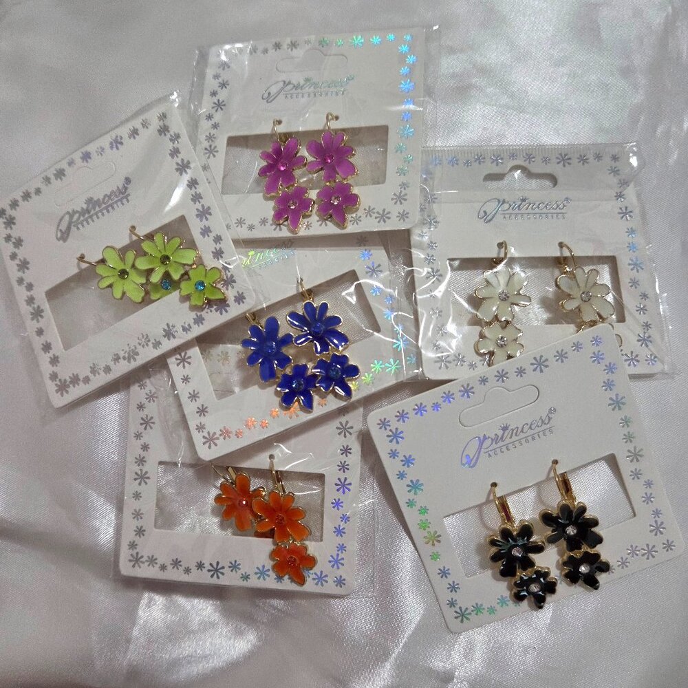 Princess Accessories Enamel Flower Earrings | Colorful Dangle Earrings